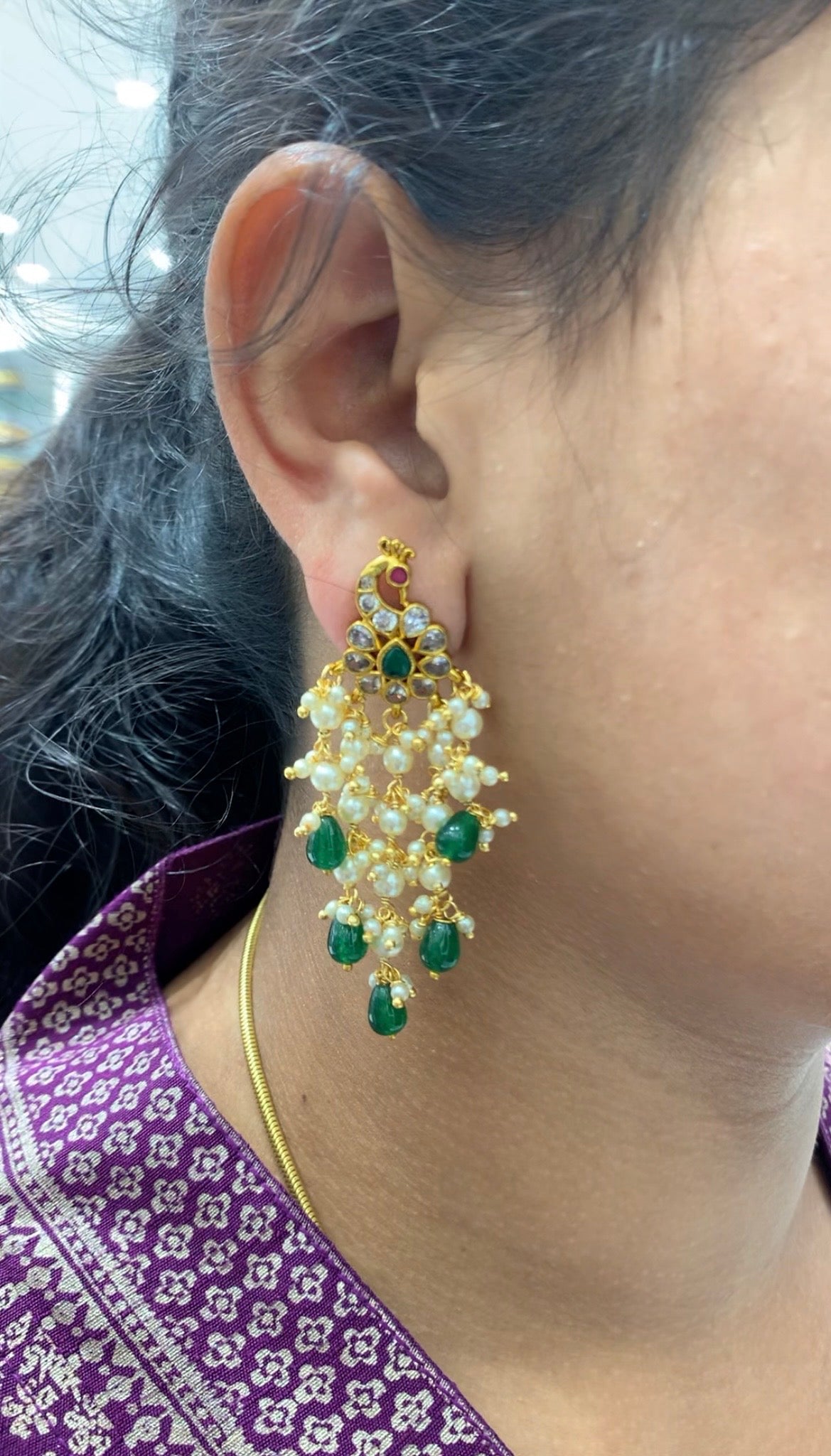 Beautiful peacock design white pearls earrings with pushback