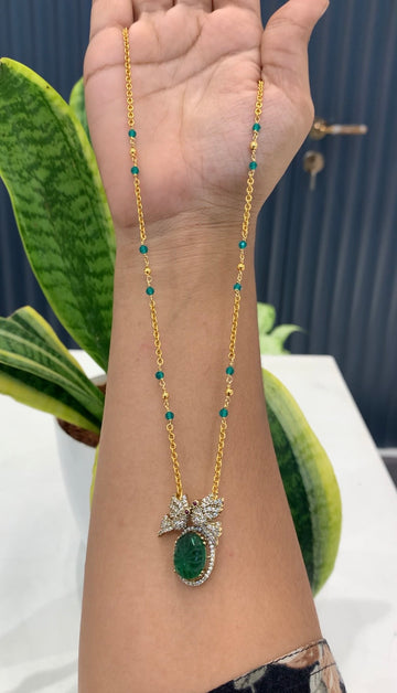 Beautiful green stone locket with handmaking beads,Chandraharam chain 18 inchs long