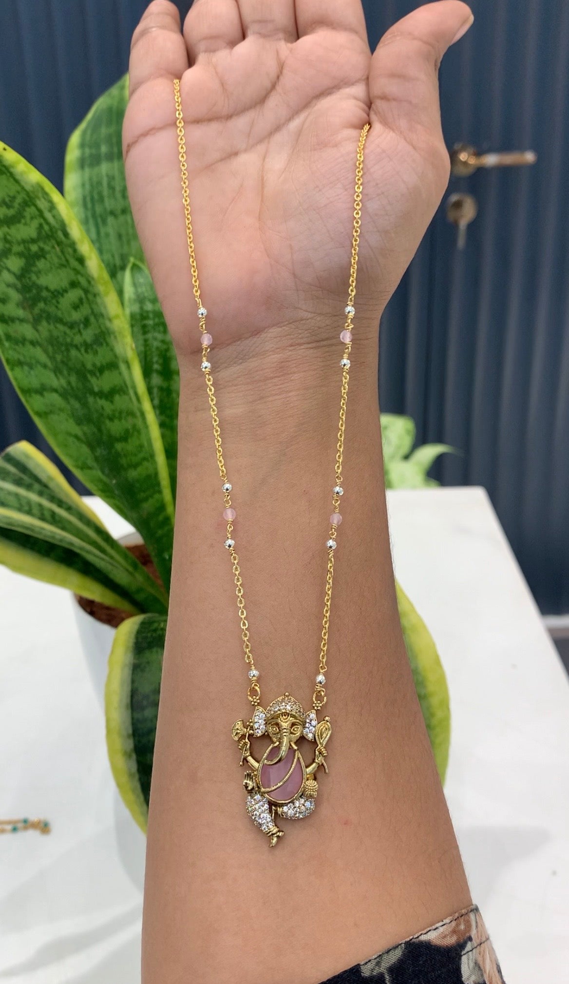 Beautiful Ganesh pendant with handmaking Chandraharam chain 18 inchs long