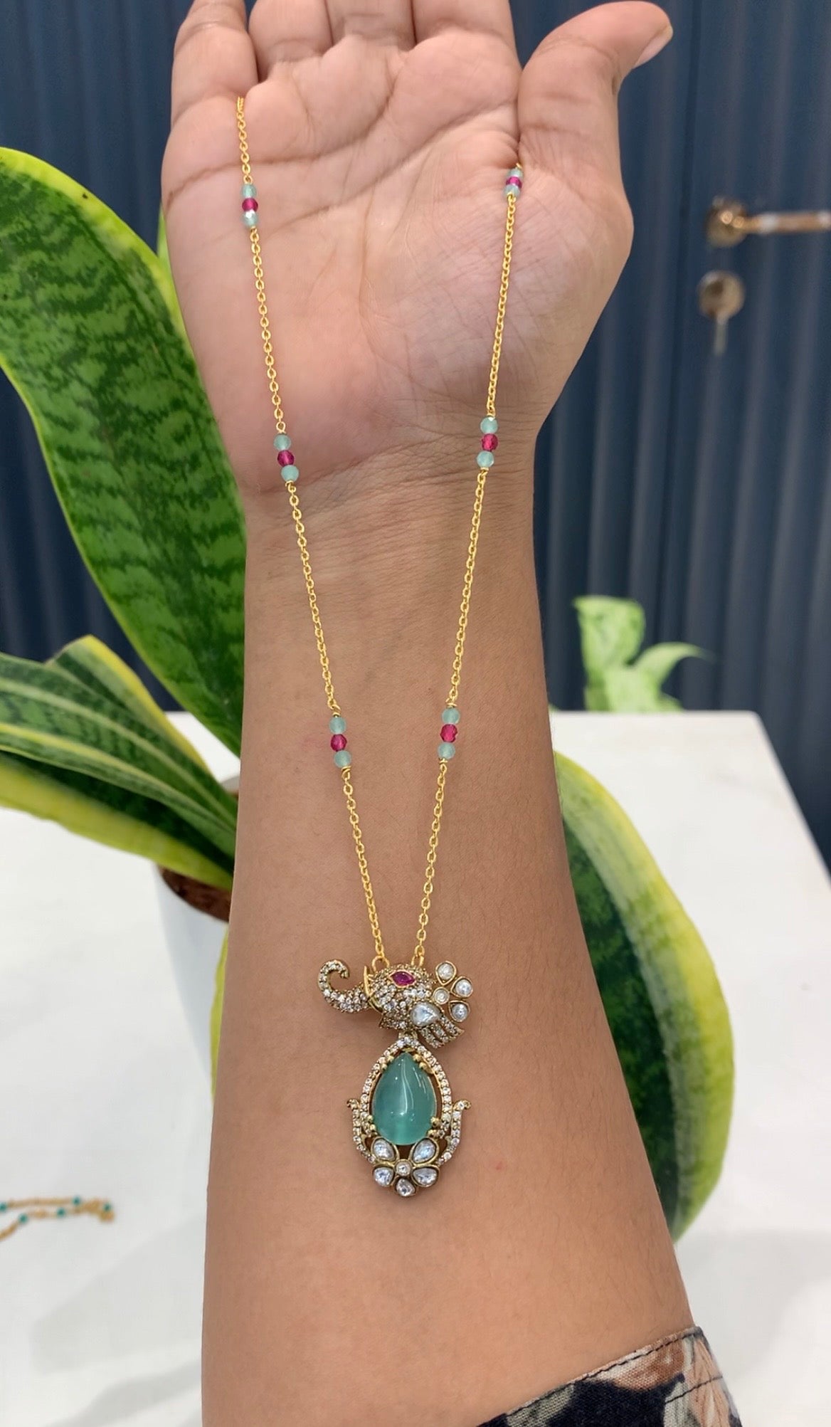 Beautiful Simple pendant with beads Chandraharam chain 18 inchs long