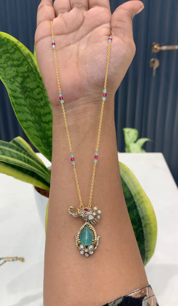 Beautiful Simple pendant with beads Chandraharam chain 18 inchs long