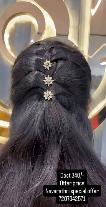 Beautiful white stones hair pins with backhook (set of 3 )