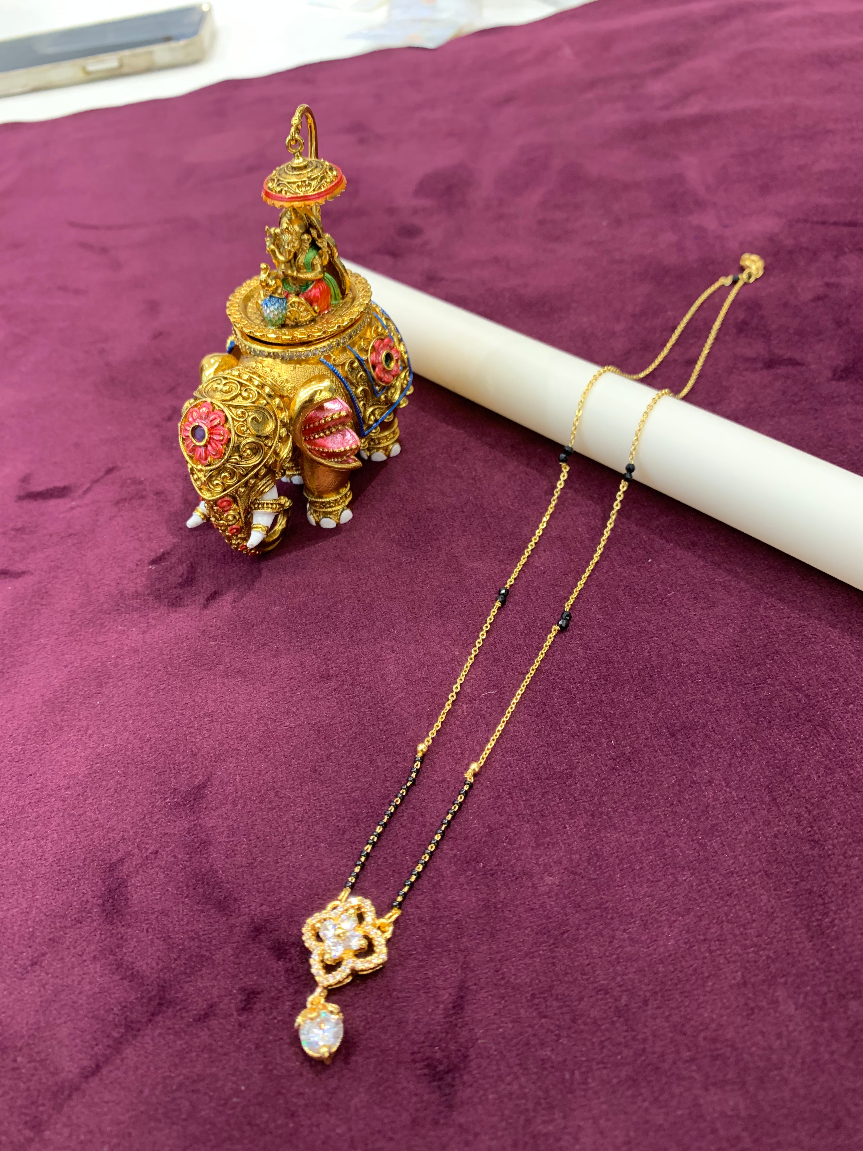 Beautiful simple white stone pendant with Blackbeads chain 18 inchs long