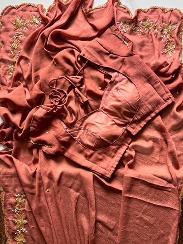 Premium chinnon crushed saree