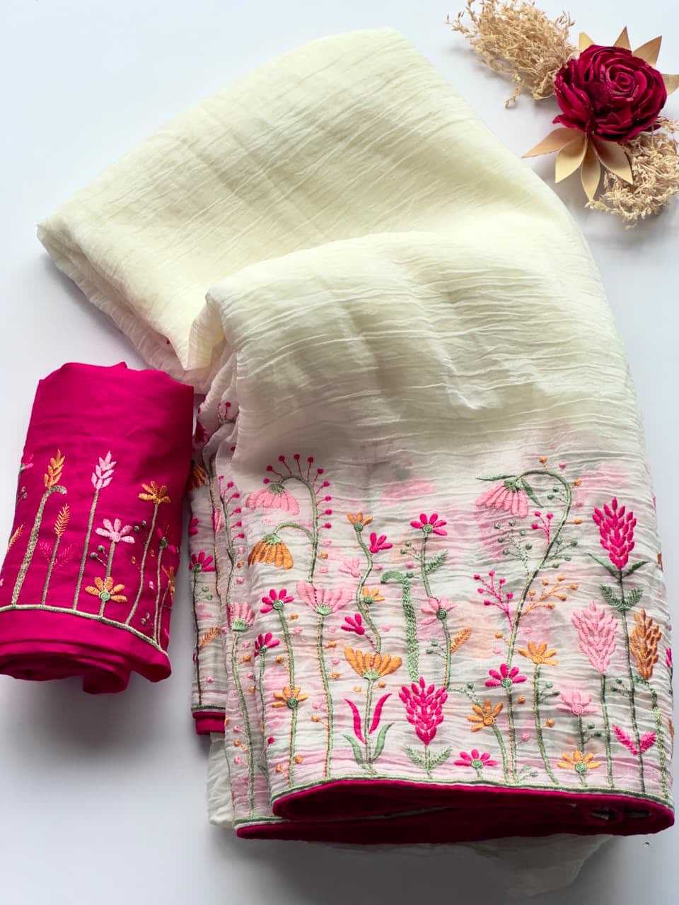 Crushed chiffon saree