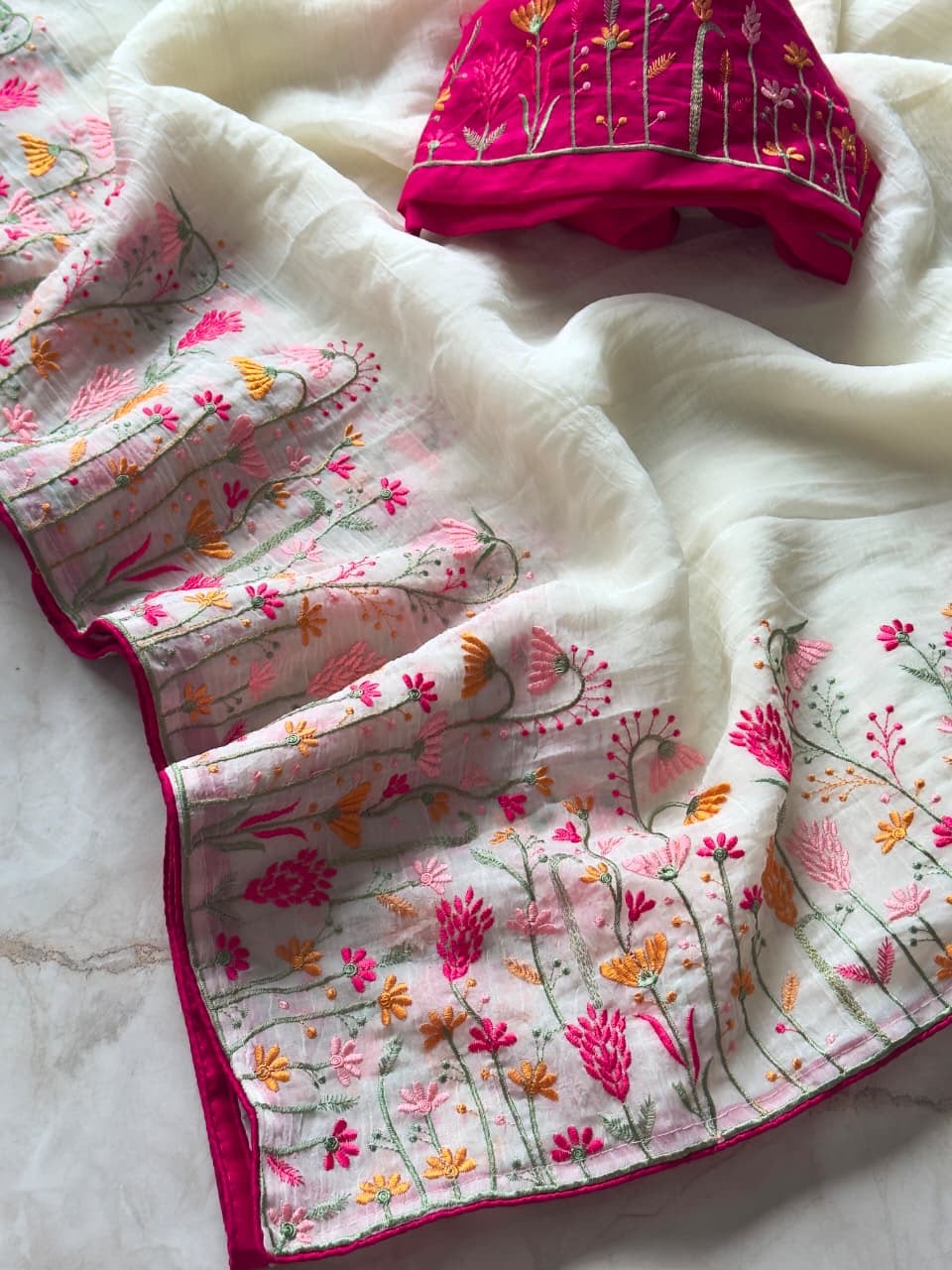 Crushed chiffon saree