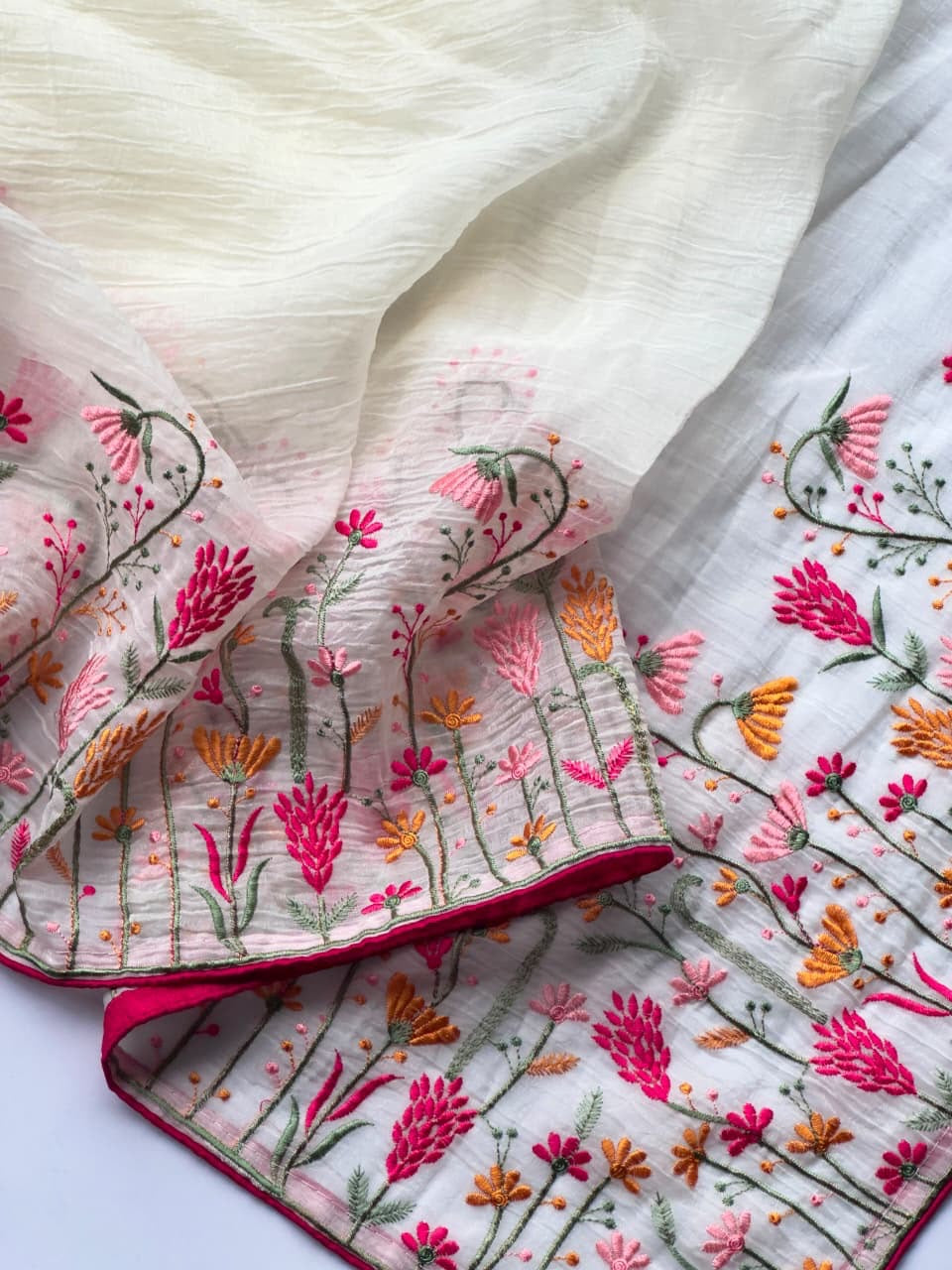 Crushed chiffon saree