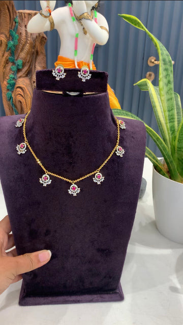 Beautiful Diamond Replica Simple chain set with pushback earrings