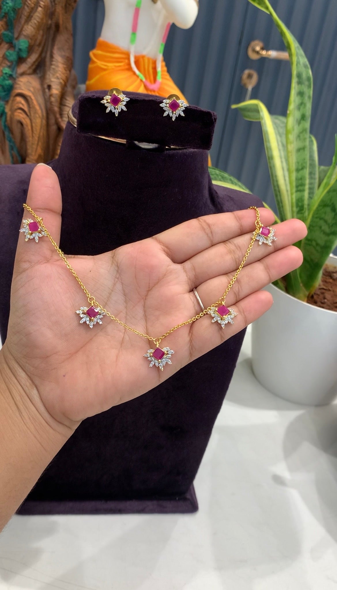 Beautiful Diamond Replica Simple chain set with pushback earrings