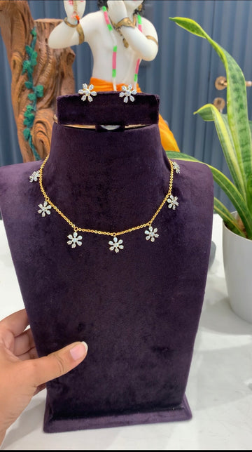 Beautiful Diamond Replica Simple chain set with pushback earrings