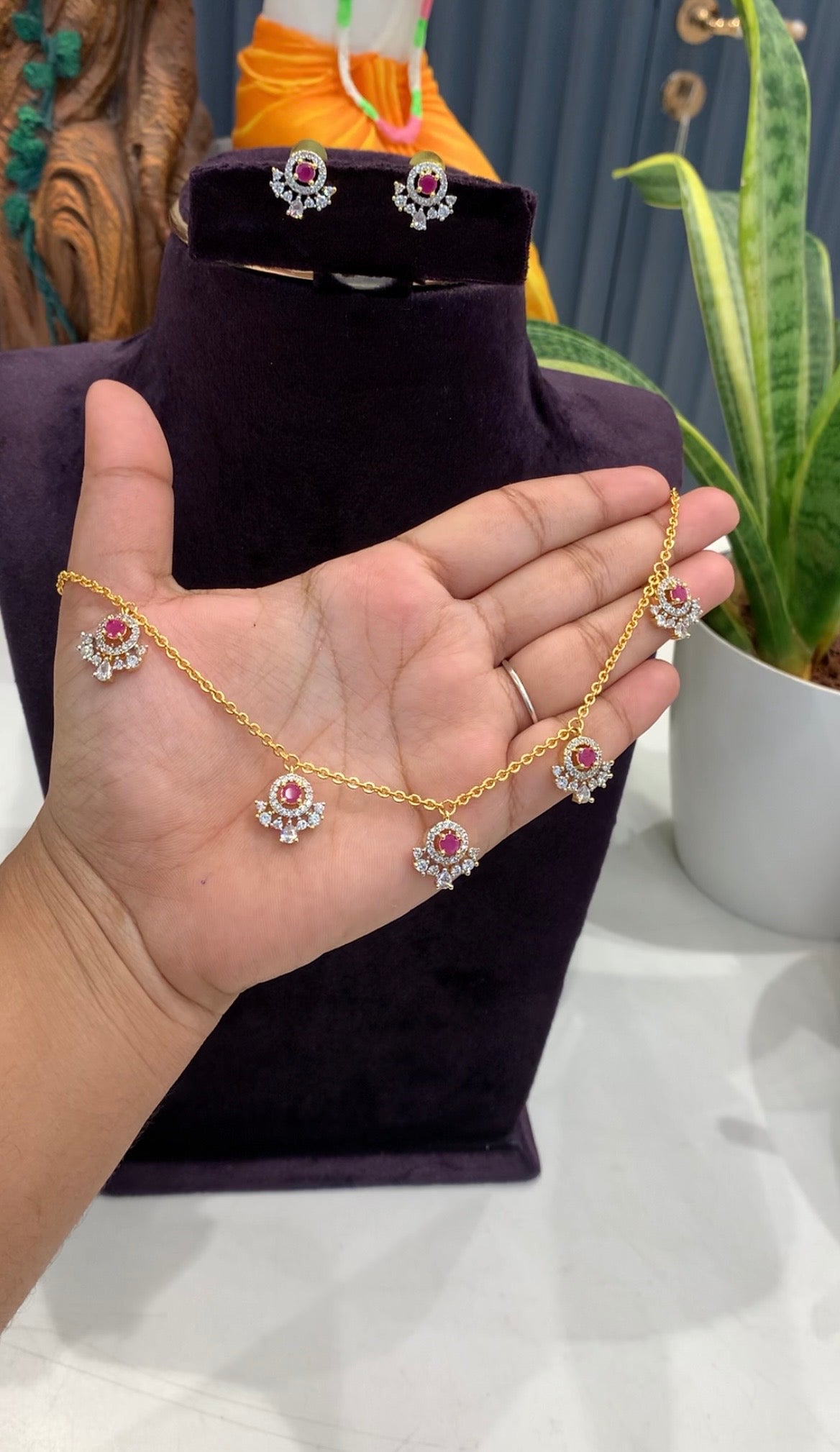 Beautiful Diamond Replica Simple chain set with pushback earrings