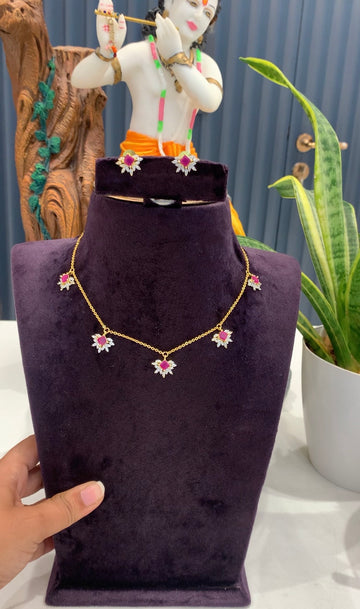 Beautiful Diamond Replica Simple chain set with pushback earrings