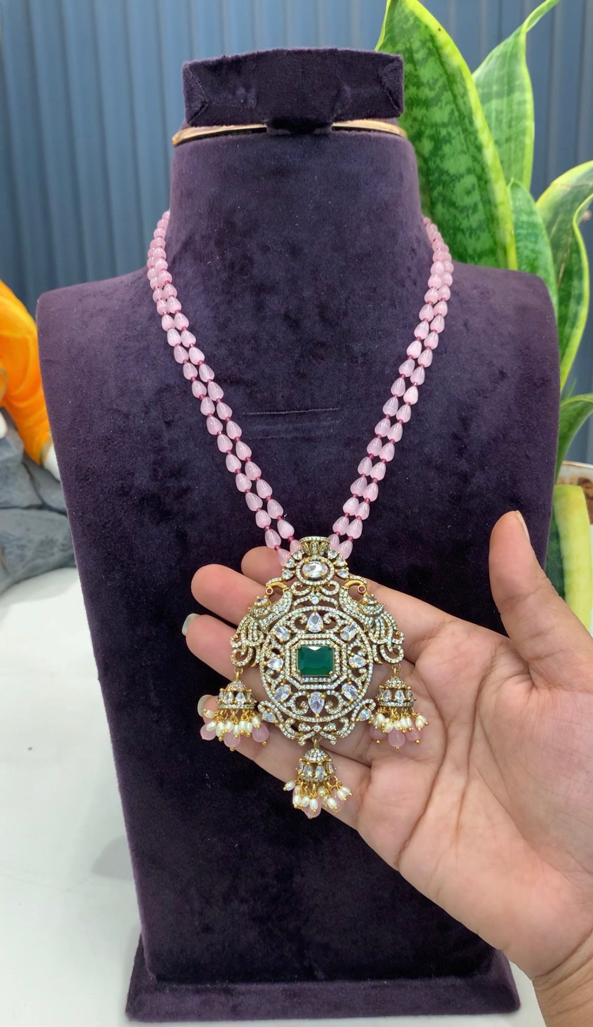 Beautiful Victoria pendant with pink beads mala