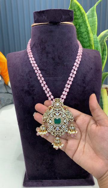 Beautiful Victoria pendant with pink beads mala
