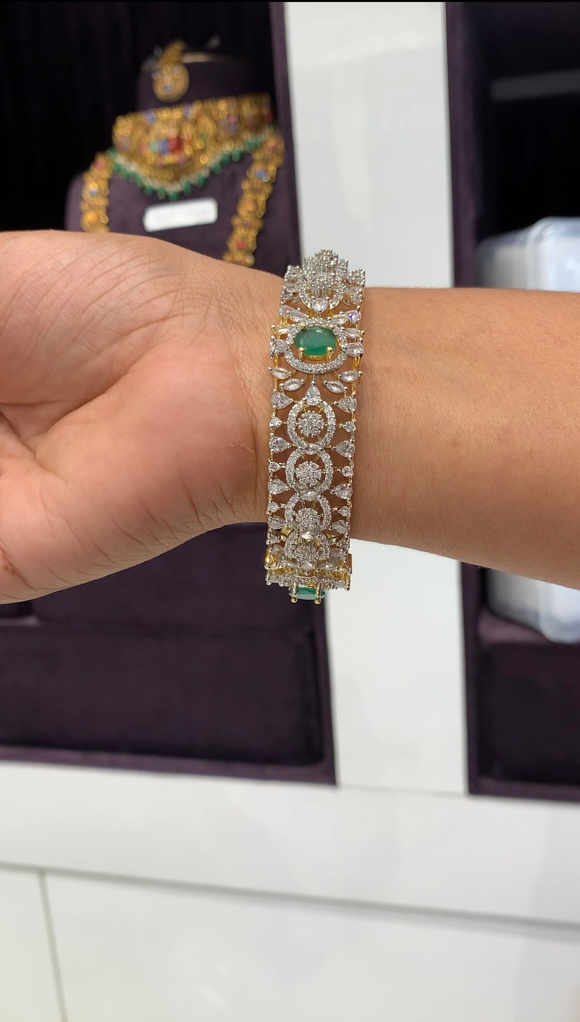 Beautiful GJ polish bangle with green stone