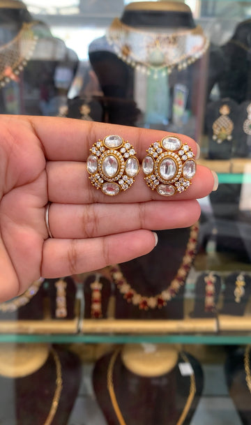 Beautiful white stone studs with pushback