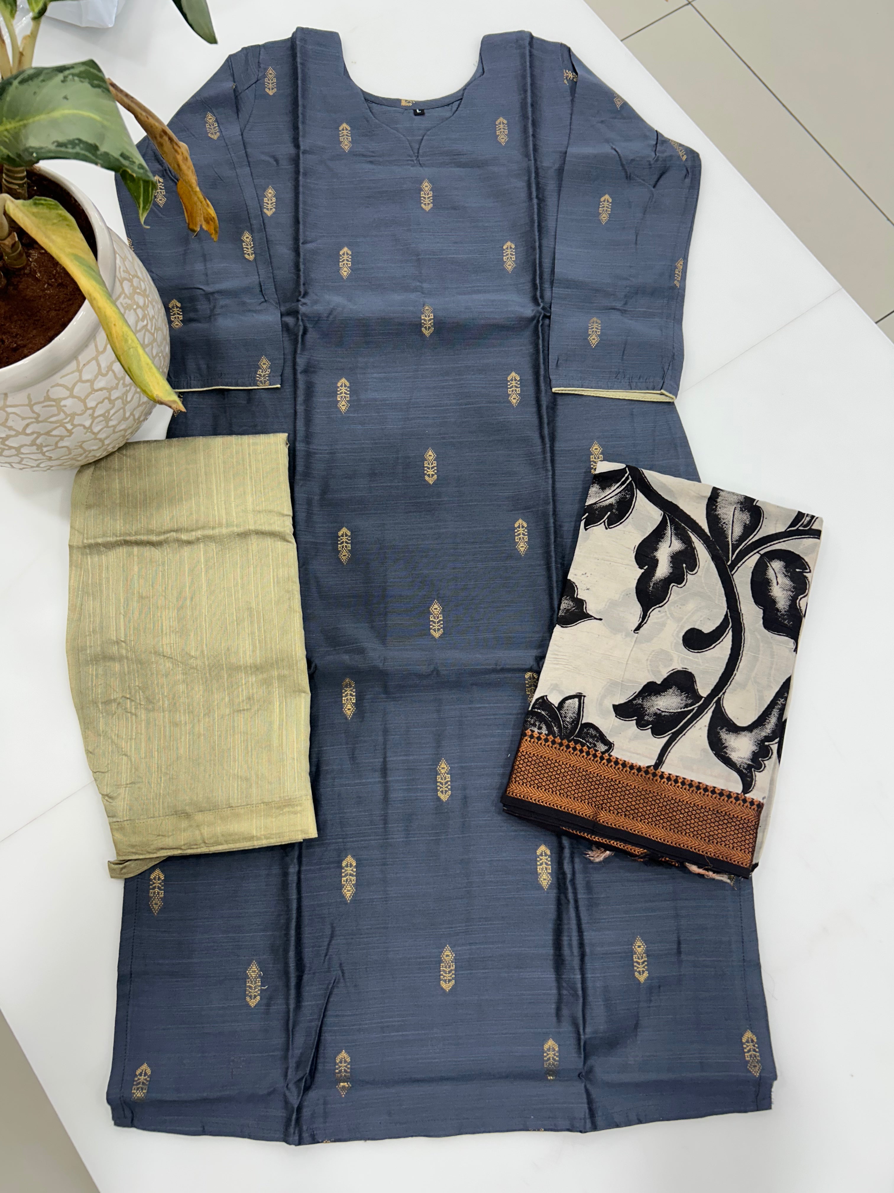 Raw silk 3-piece set