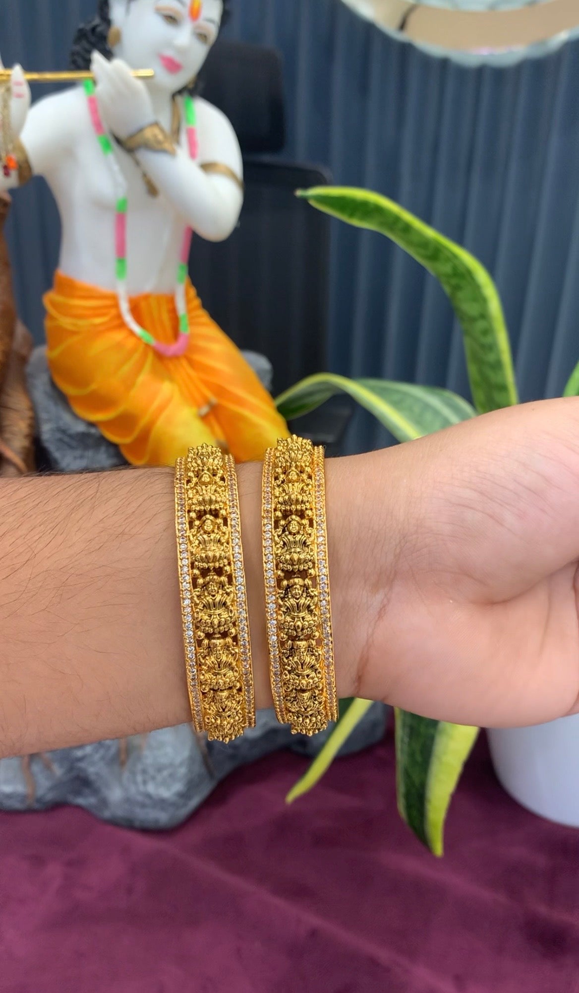 Beautiful Lakshmi devi bangles with white stones