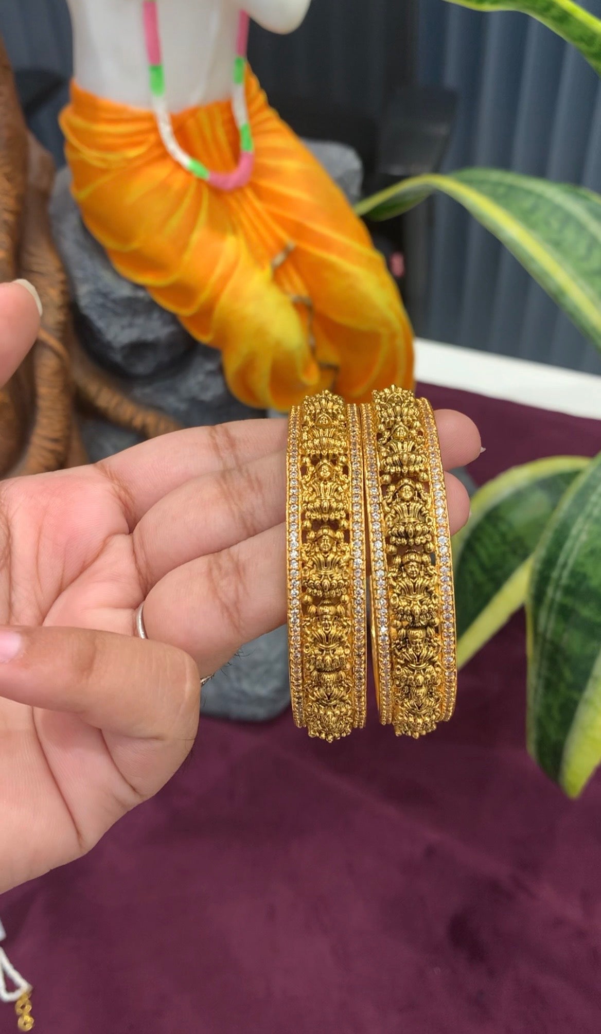 Beautiful Lakshmi devi bangles with white stones