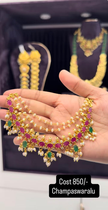 Beautiful ruby stone 3 layers champaswaralu