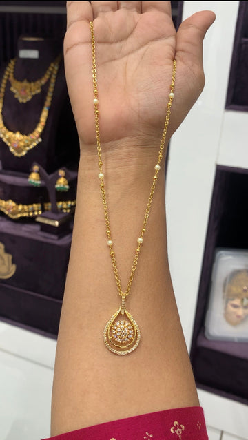 Beautiful white stone locket with handmaking pearls,Chandraharam chain 18 inchs long