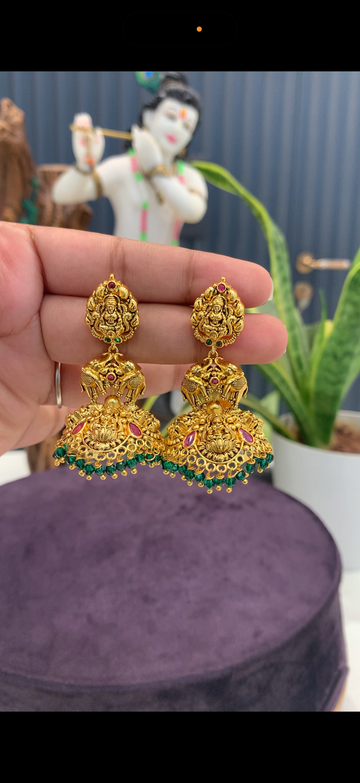 Jhumkis with green beads