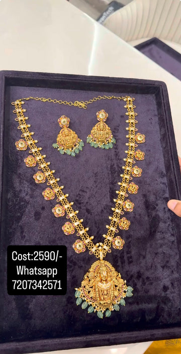 Beautiful balaji idol pota stone haram with pushback earrings