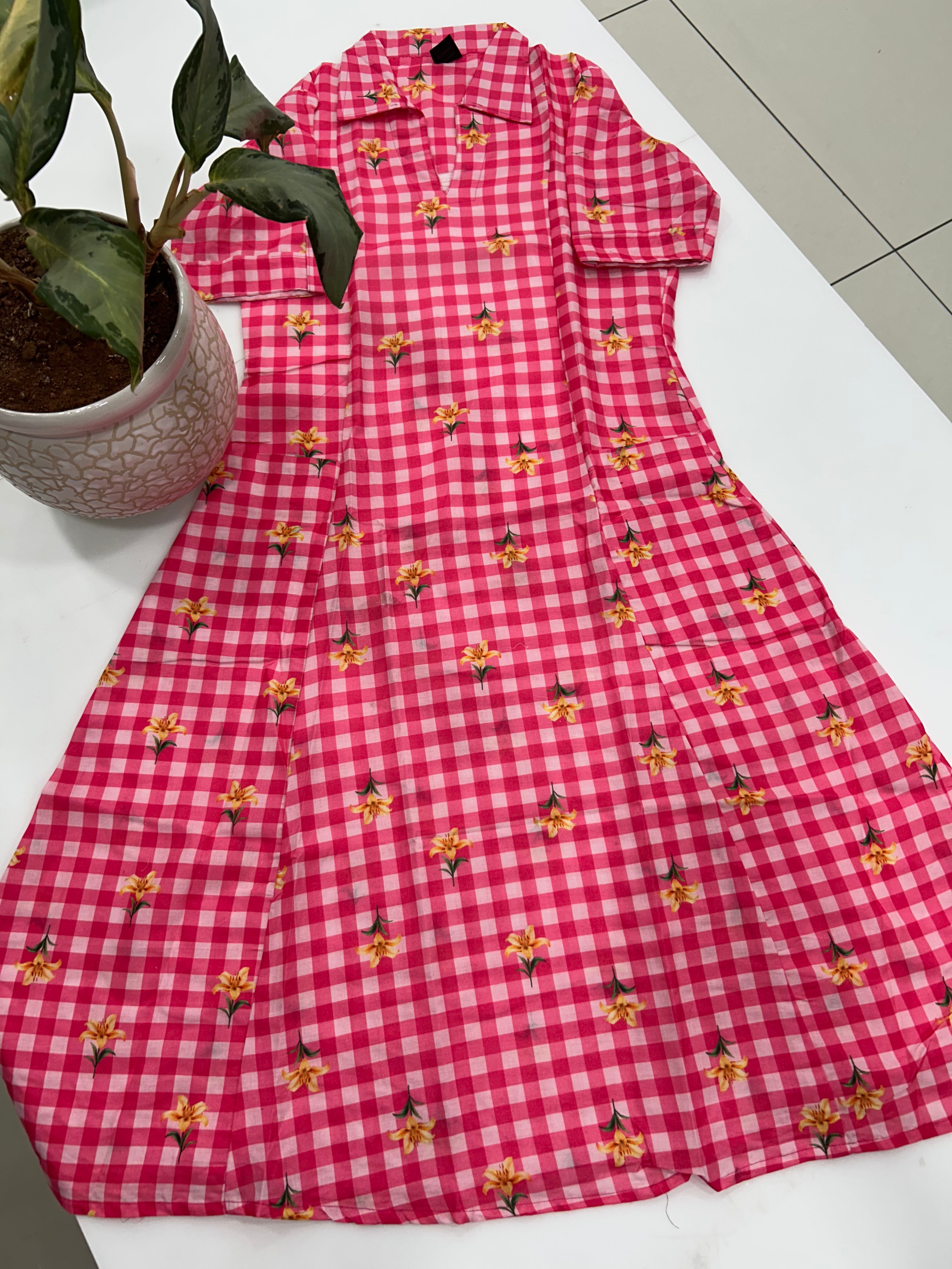 Beautiful Mul cotton checks A - line frock