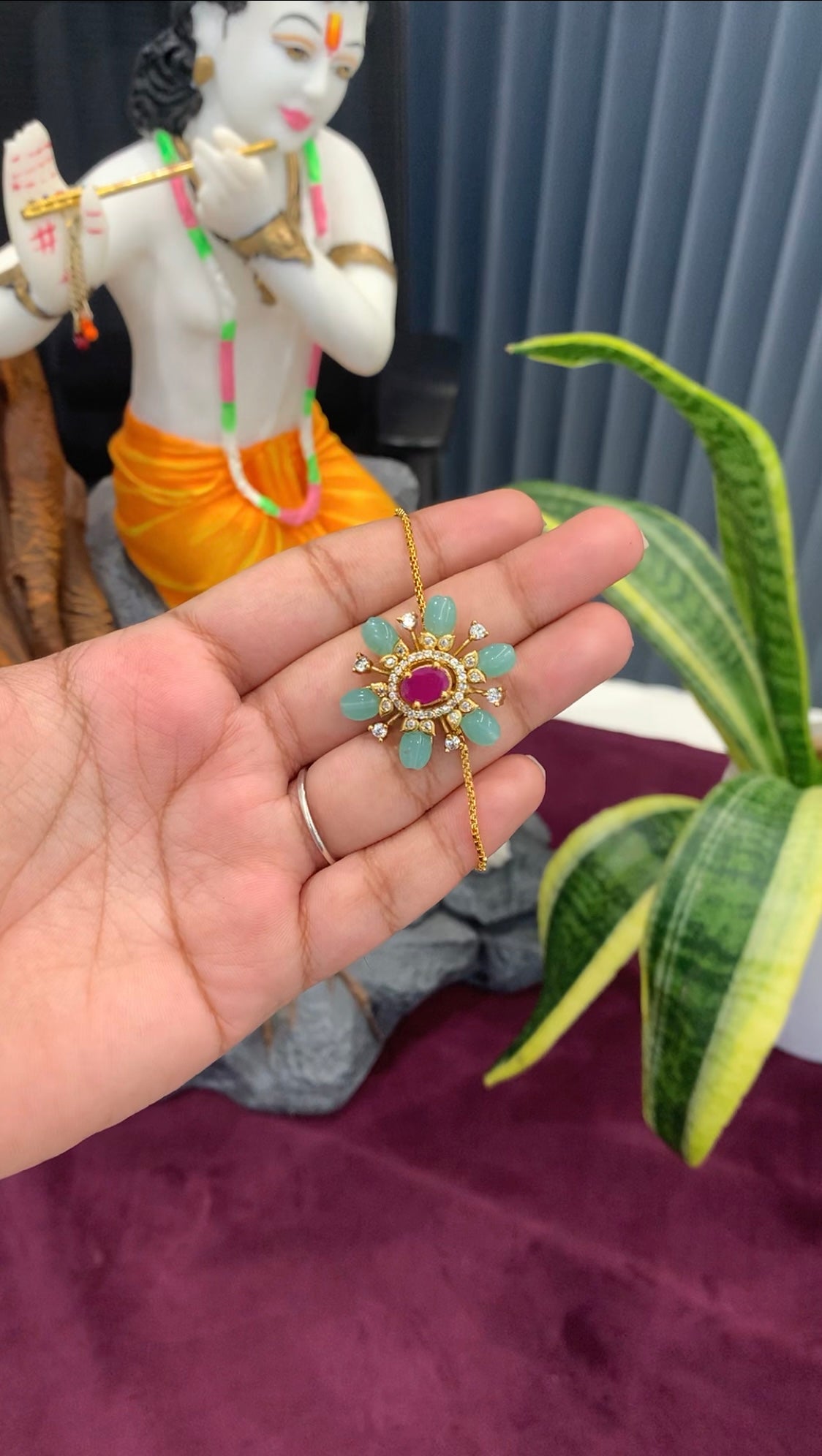Beautiful pink stone Rakhi