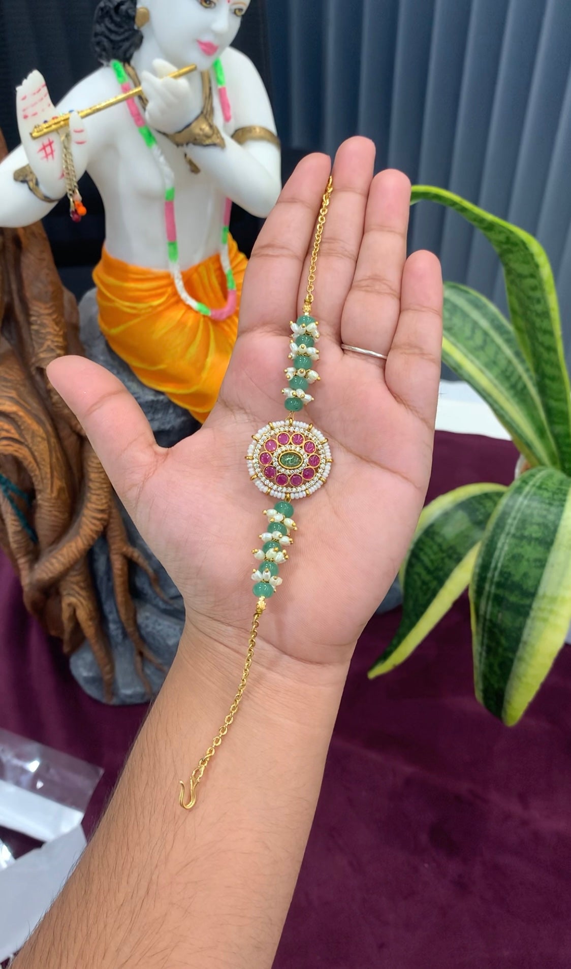 Beautiful handmaking pearls Rakhi