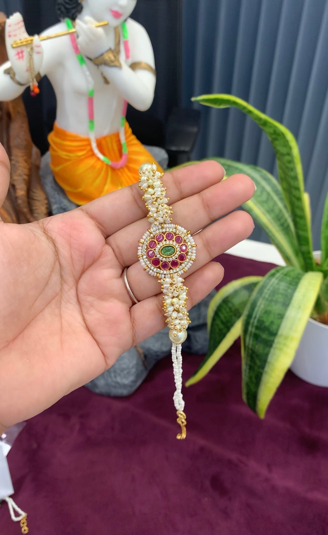 Beautiful handmaking white pearls Rakhi