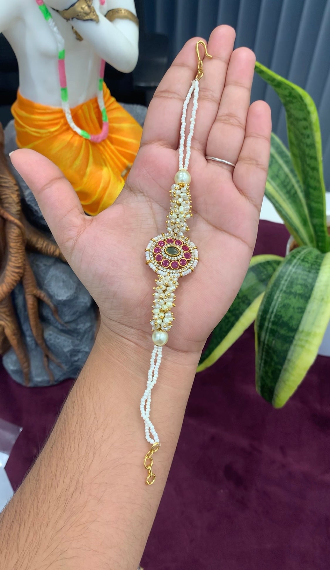 Beautiful handmaking white pearls Rakhi