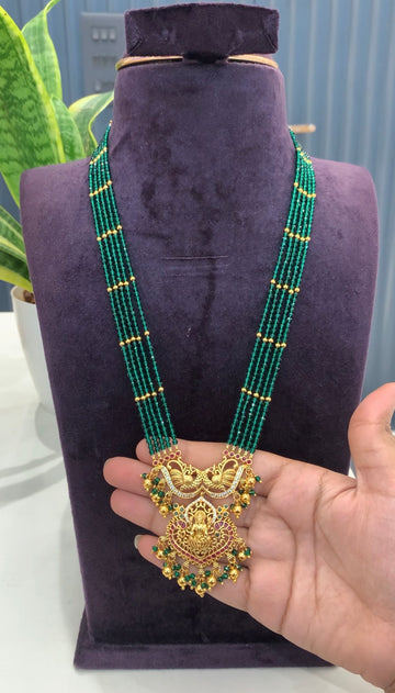 Beautiful Lakshmi devi pendant, CZ crystal beads mala