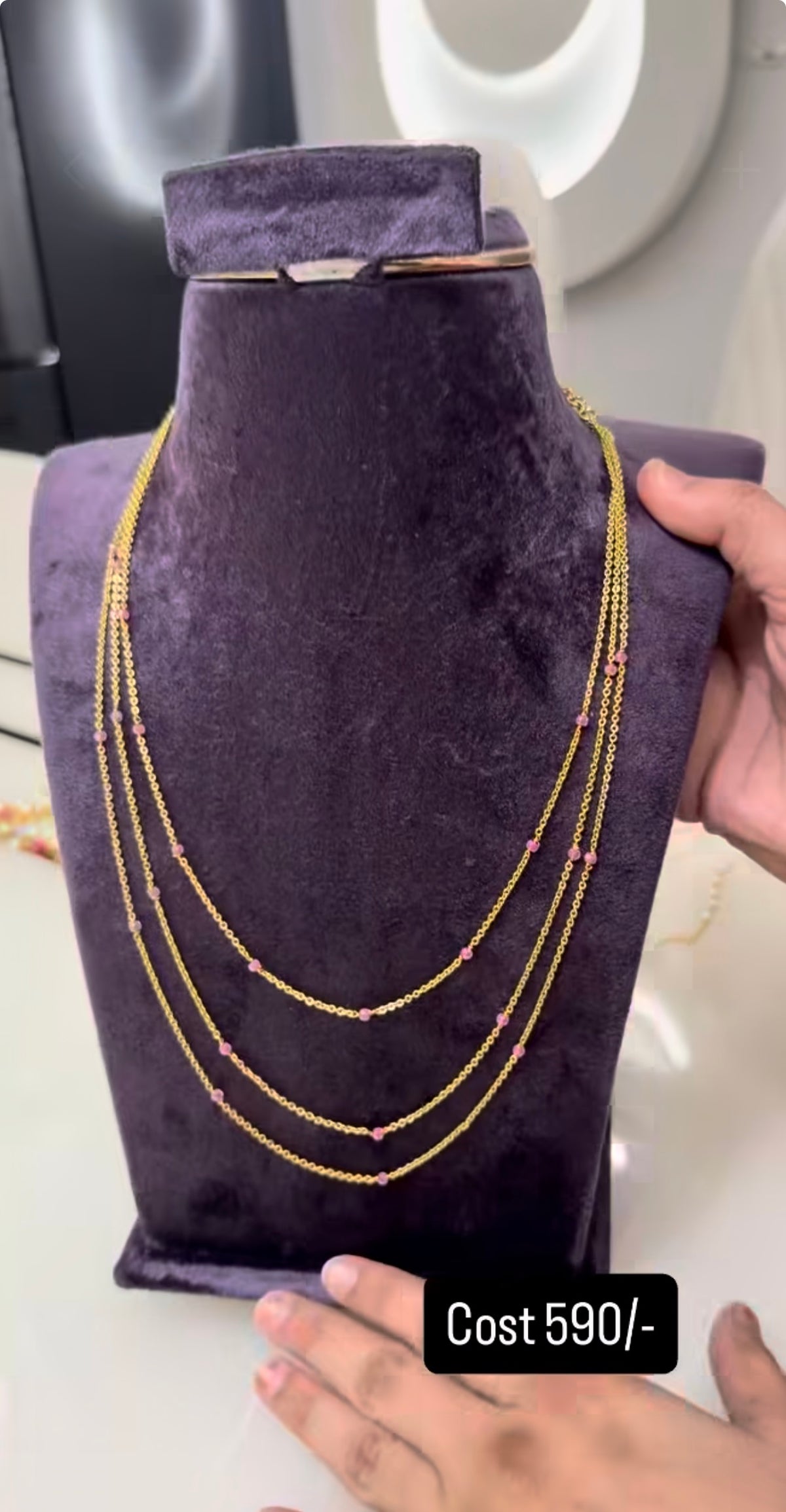 Beautiful handmaking 3 layers chandraharam & beads chain 22 inchs long