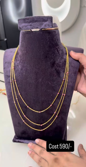 Beautiful handmaking 3 layers chandraharam & beads chain 22 inchs long