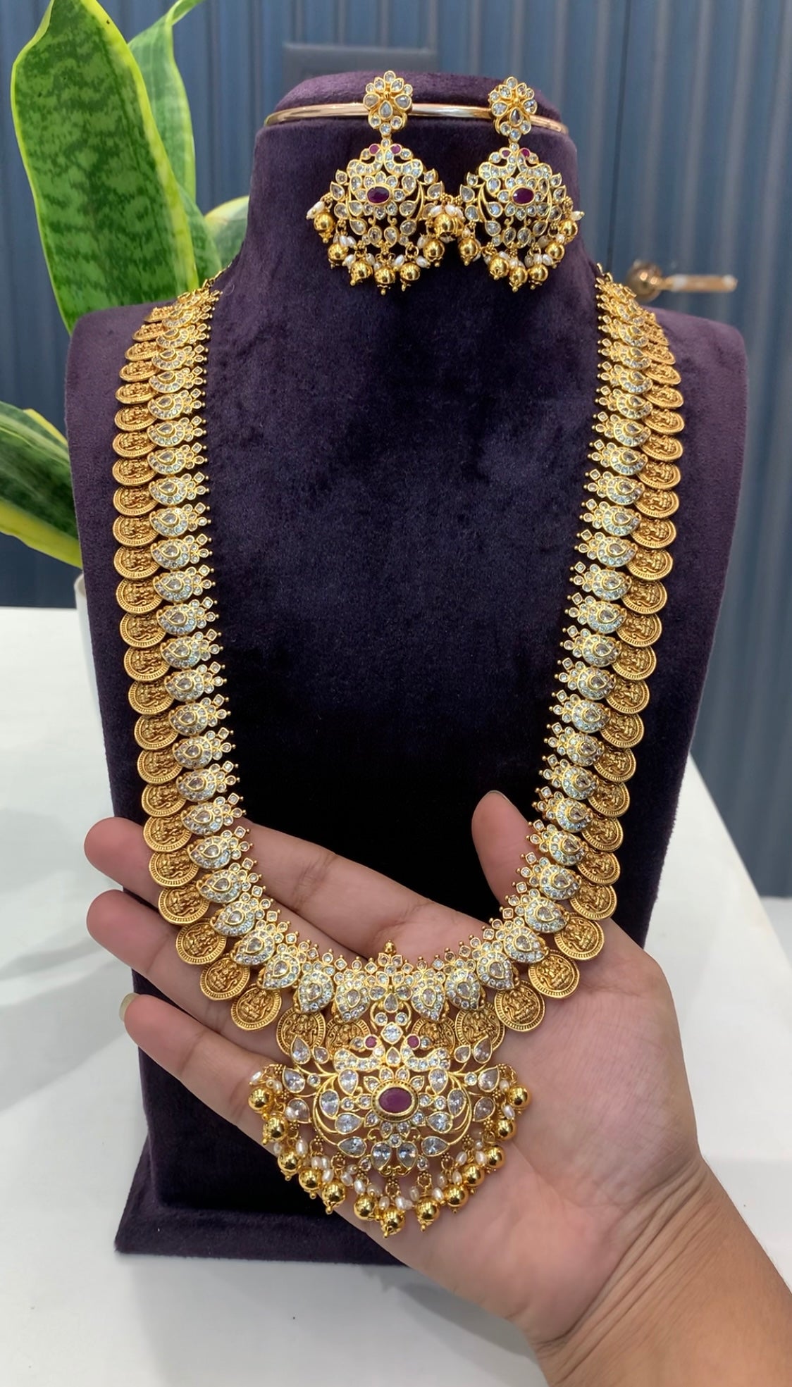 Beautiful gold balls kasula haram with screwback earrings