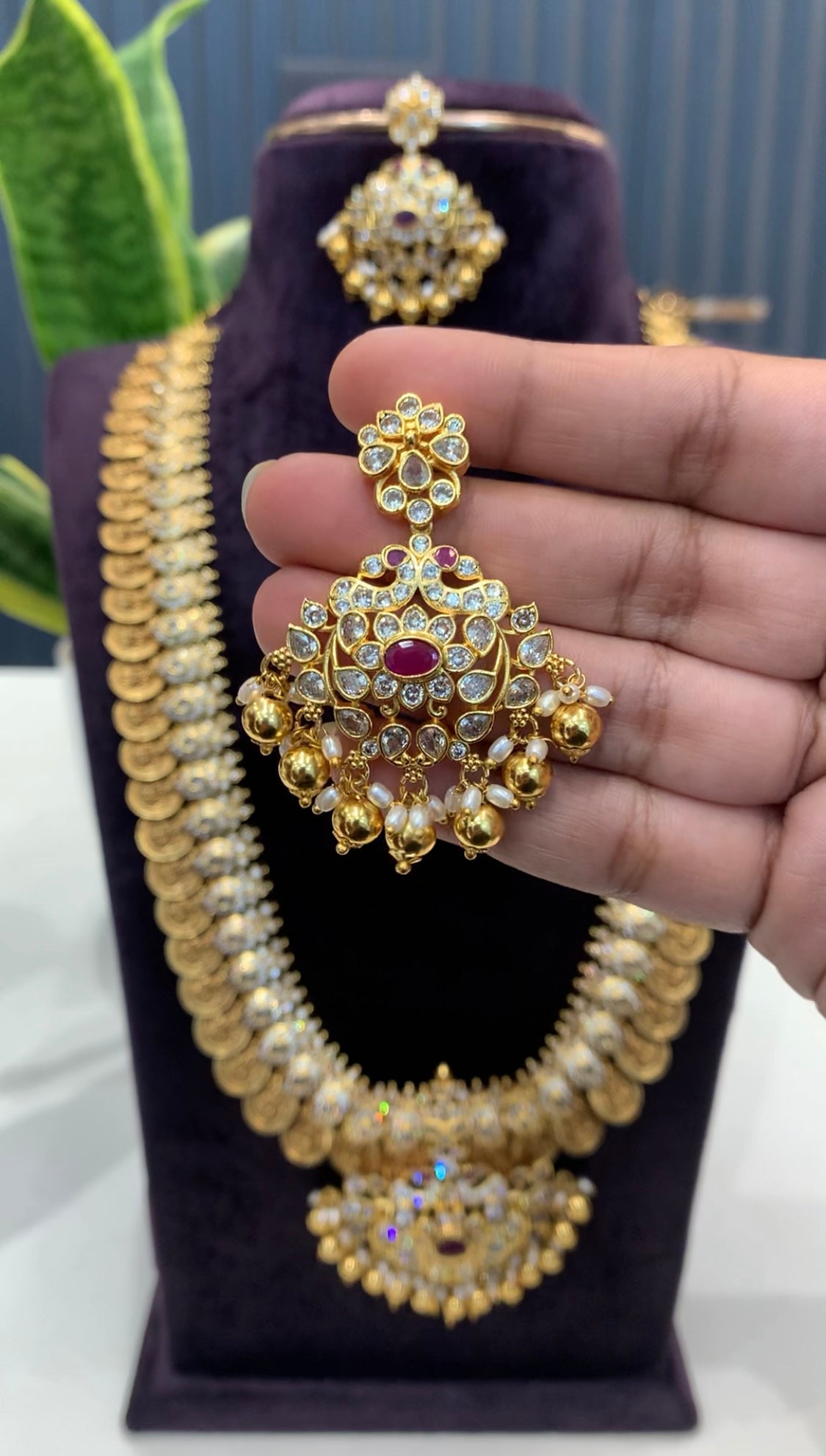 Beautiful gold balls kasula haram with screwback earrings
