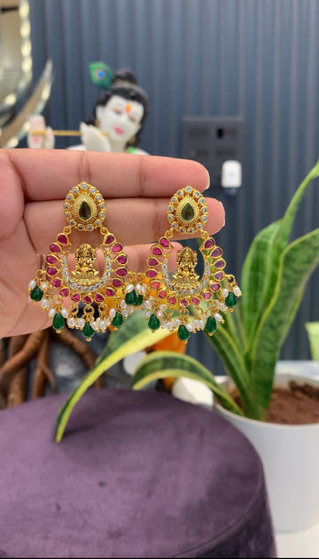 Beautiful pota stone Chandbali earrings with pushback