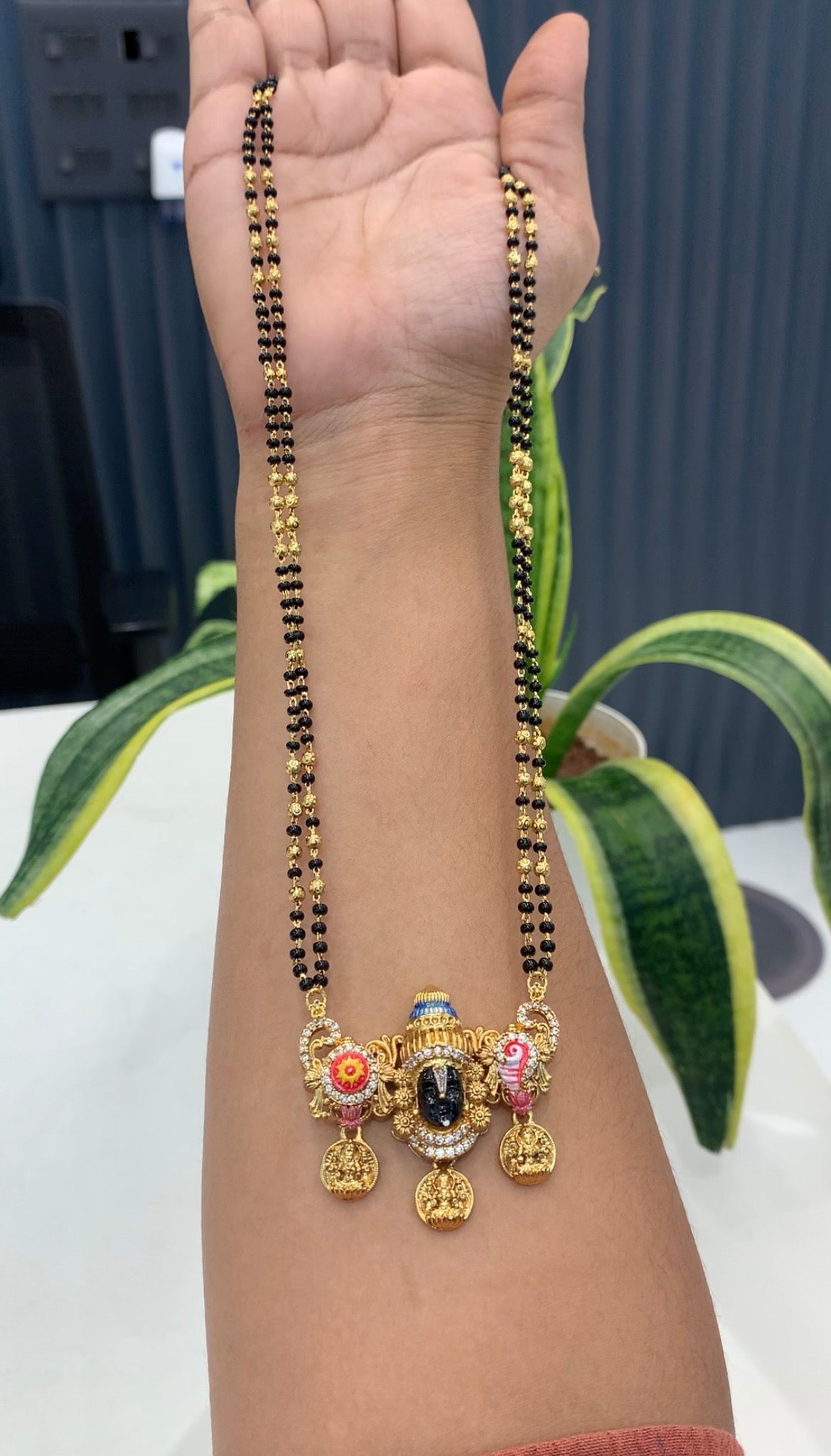 Beautiful Venkateswara swamy pendant Blackbeads chain 24inchs long