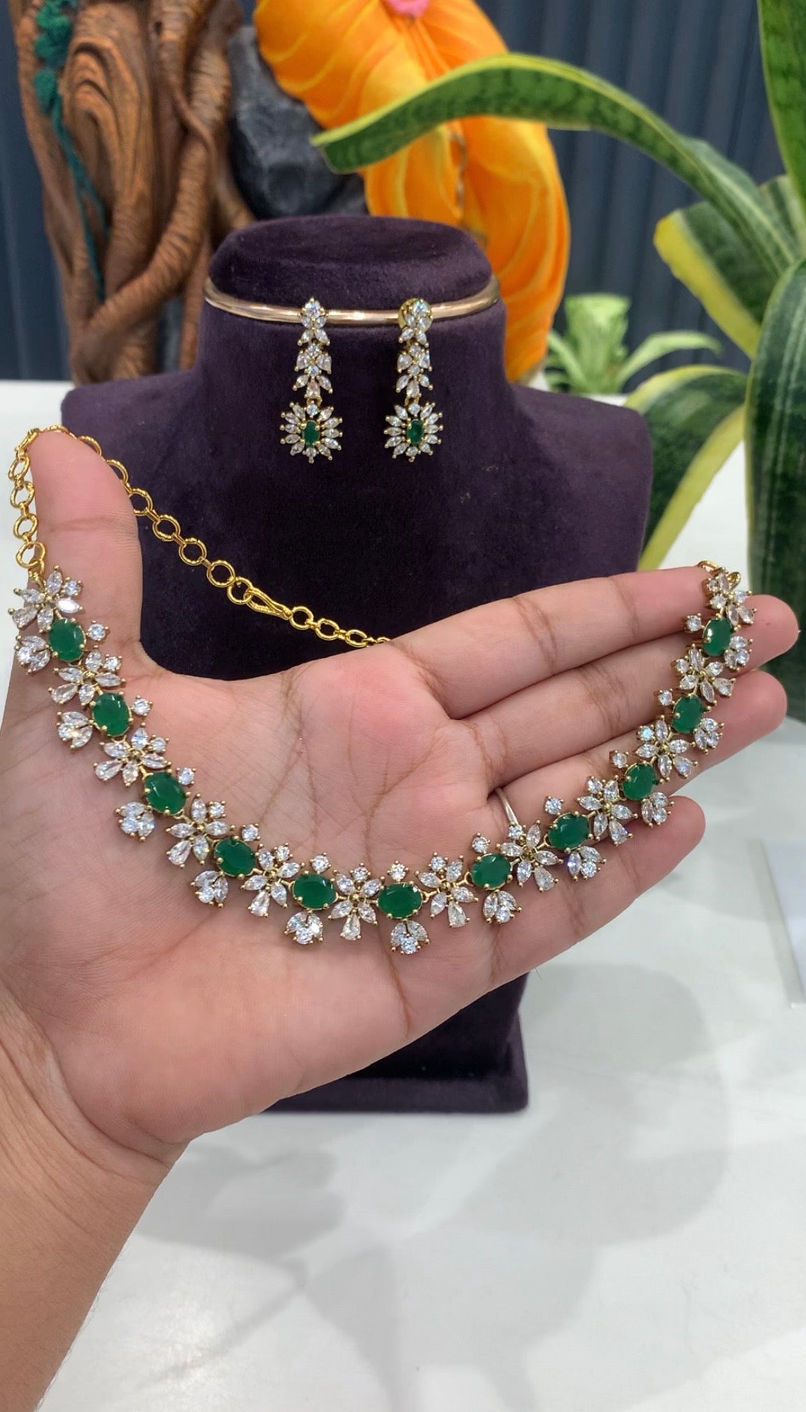 Beautiful CZ stones necklace set with pushback earrings