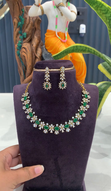 Beautiful CZ stones necklace set with pushback earrings