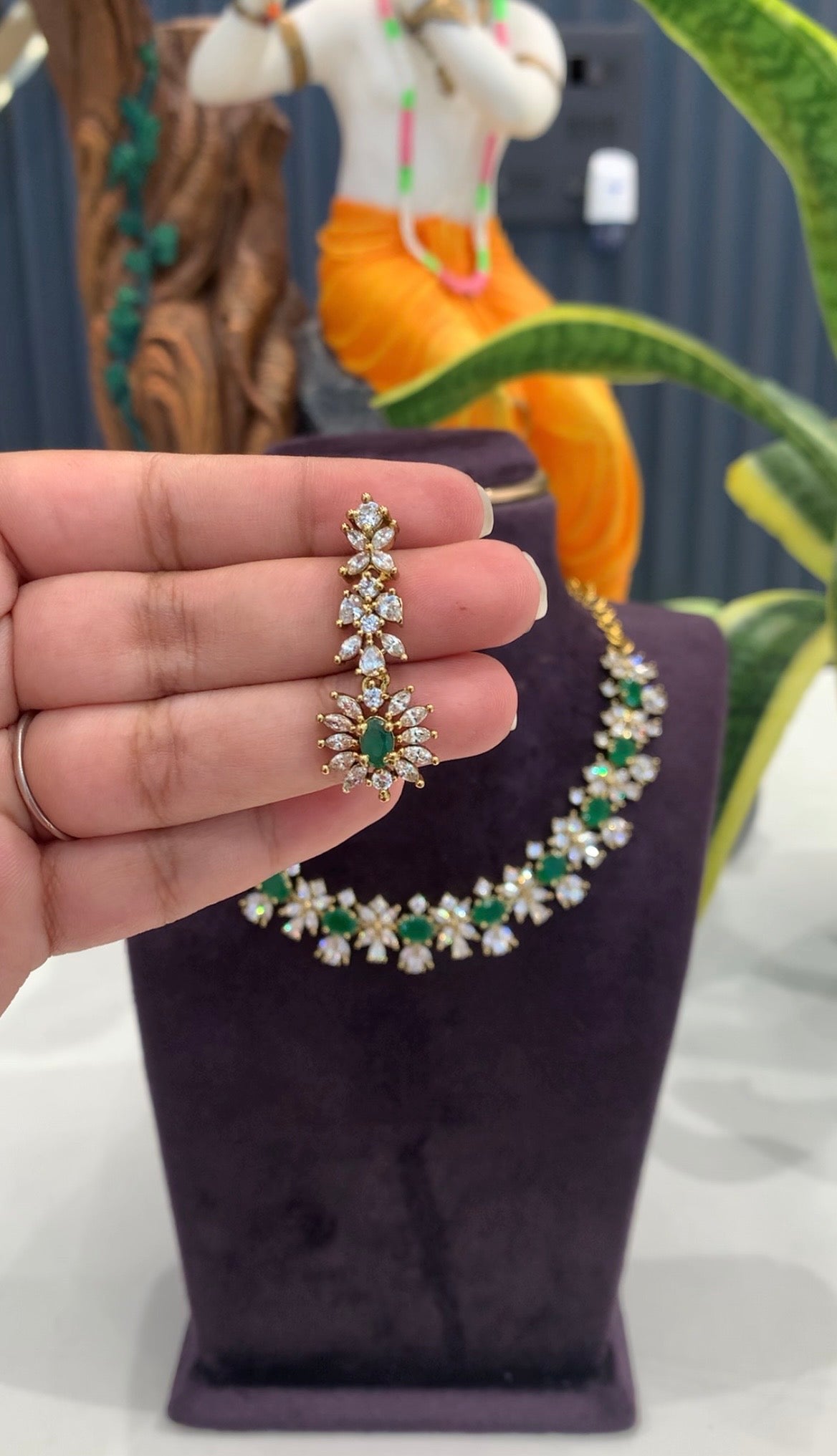 Beautiful CZ stones necklace set with pushback earrings