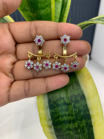 Beautiful ruby and white stone earrings with pushback