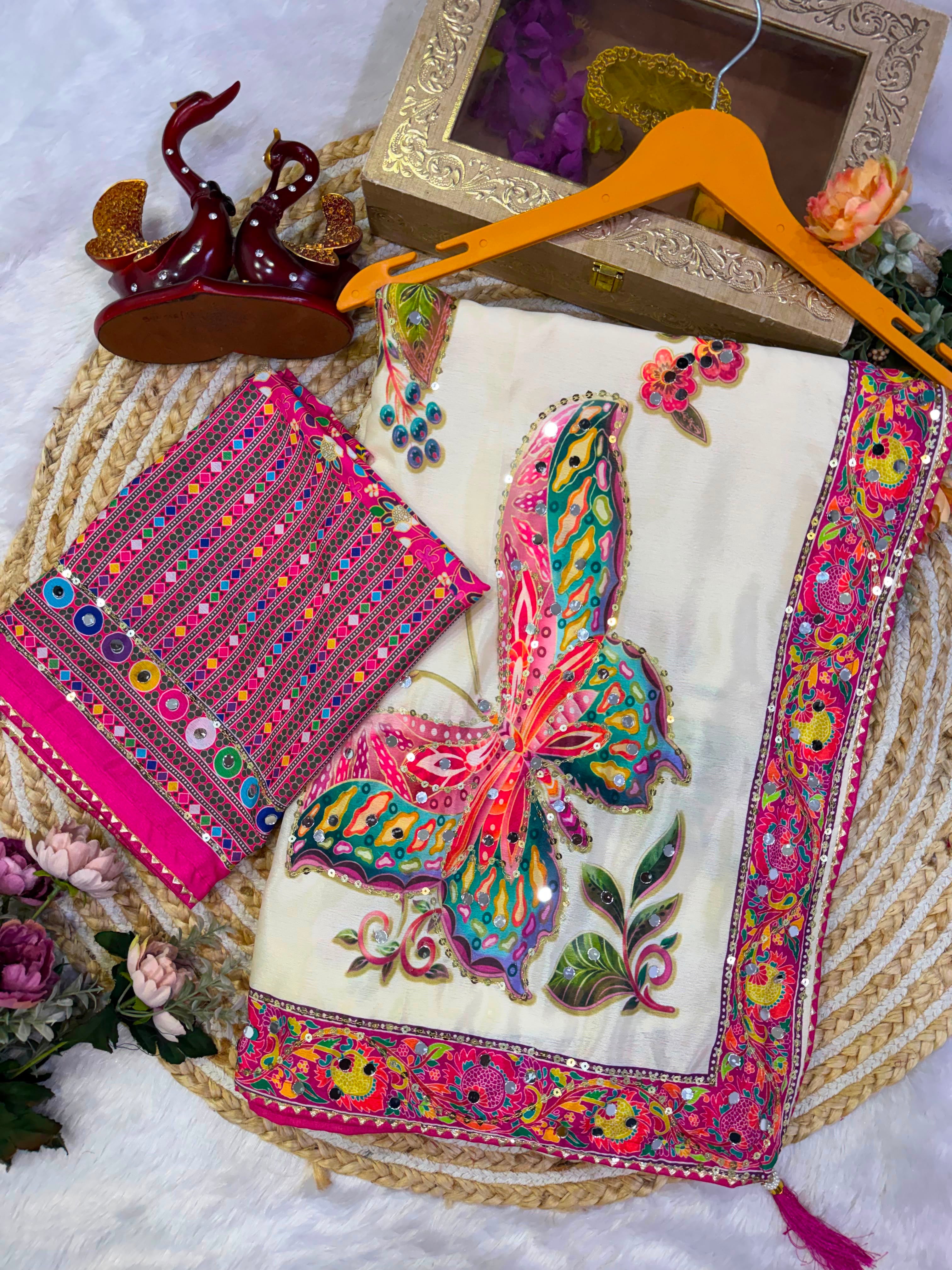 Soft chinnon silk saree