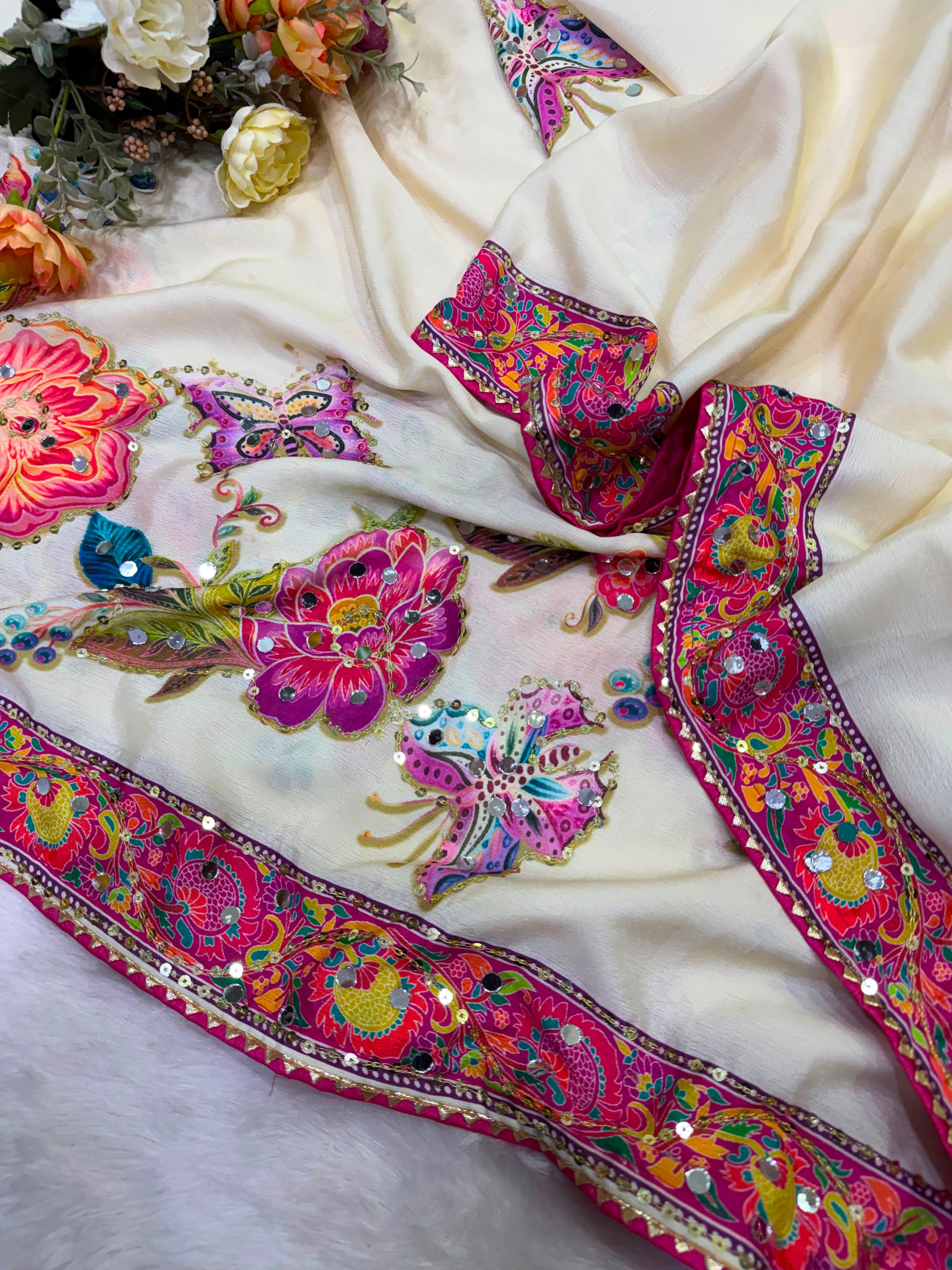 Soft chinnon silk saree