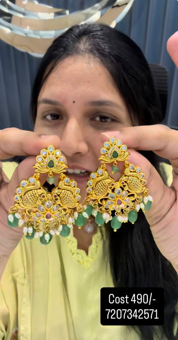 Beautiful pushback Chandbali earrings with beads finishing