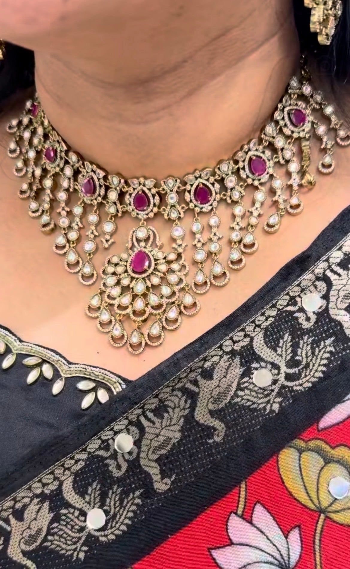 Beautiful polki stone chockar set with pushback earrings