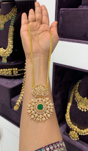 Beautiful CZ stone pendant Chandraharam chain 18 inchs long