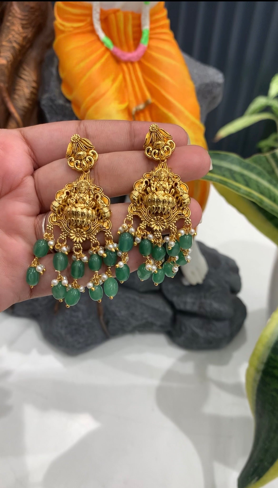 Beautiful Lakshmi Devi idol kasula necklace with pushback earrings
