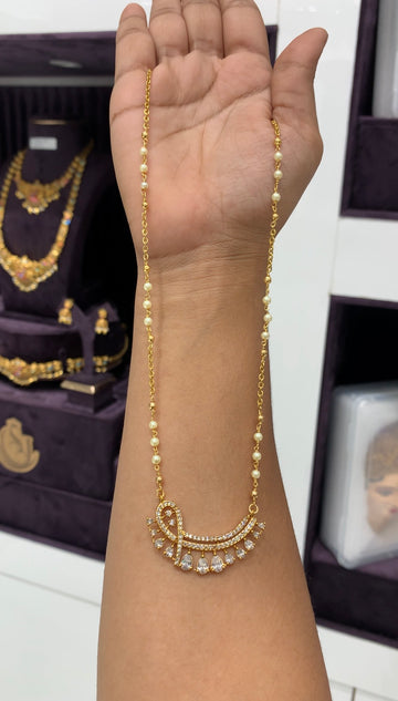 Beautiful Diamond Replica pendant handmaking Chandraharam,pearls chain 18 inchs long